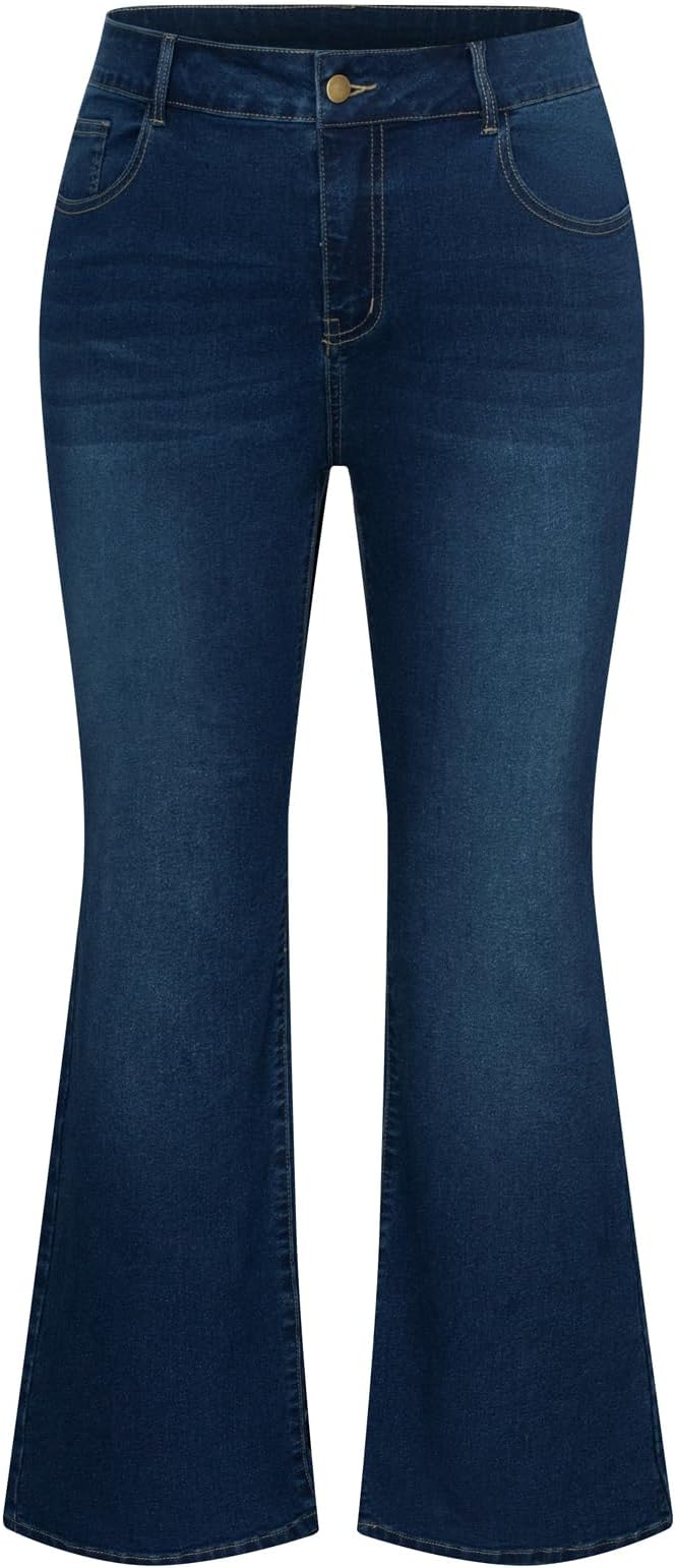 Hanna Nikole Women's Plus Size Wide Flared Jeans High Waisted Stretchy Bell Bottom Denim Jeans (Standard and Plus)