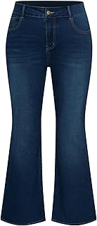 Women's Plus Size Wide Flared Jeans High Waisted Stretchy Bell Bottom De...