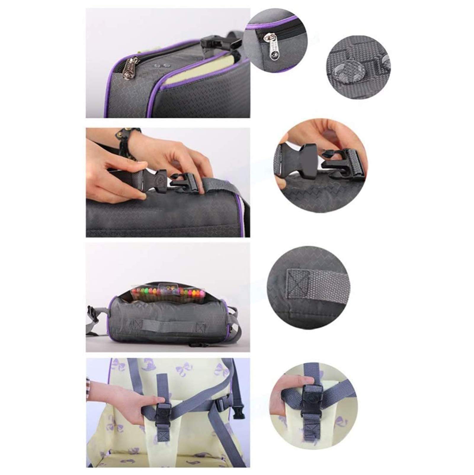 NEZIH Coussin Bébé Rehausseur de Siège Augmente Pour Le Voyage Confortable Portable Sac À Dos Pliable 2 En 1 Siège Enfant Table À Manger Siège de Sécurité, Rose/Beige