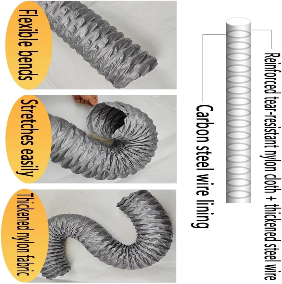 GRRICEPL Triple Tear-Resistant Nylon Fabric Ducting, Internal Structural Carbon Steel Wire, Dryer Vent Hose 4 Layer Protection, 180° Bendable and Stretchable(Diameter-50 mm)