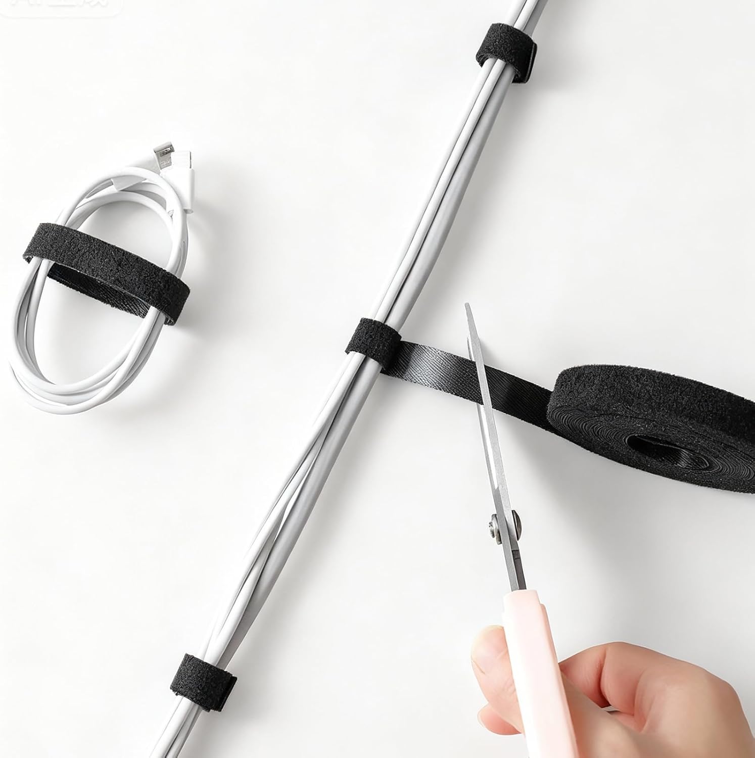 Reusable Cable Ties Roll 16.4ft, Adjustable Self-Gripping Hook and Loop Straps for Wire, Cord & Data Cable Management, Home Office Use (Black)