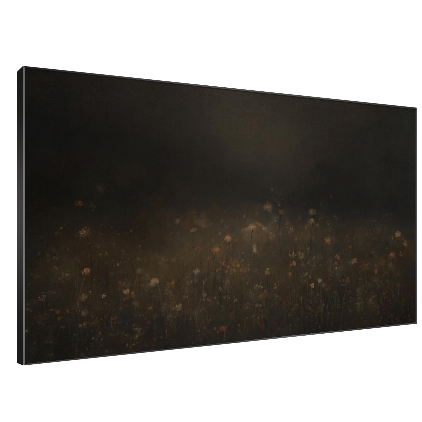 SIGNWIN 46"x72" Extra Large Framed Wall Art Dark Floral Meadow Moody Wildflower Field in Deep Earthy Tones Illustration for Home Living Room Bedroom