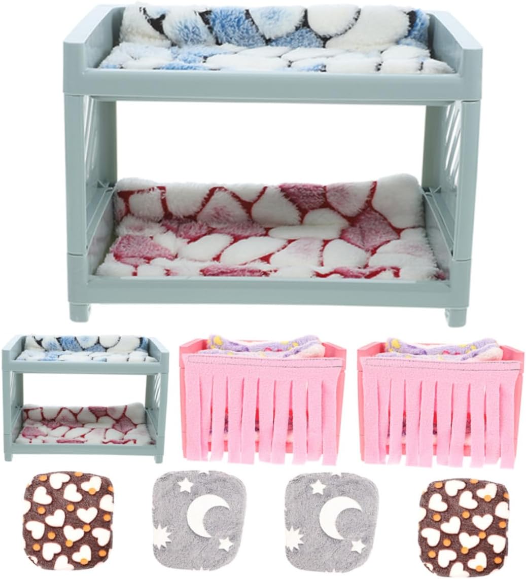 Mipcase Hamster Hideout Double-Layer Small Animal Nest Set with Plush Mats and Blankets for Guinea Pig and Gerbil Bedding Shelter Random Color