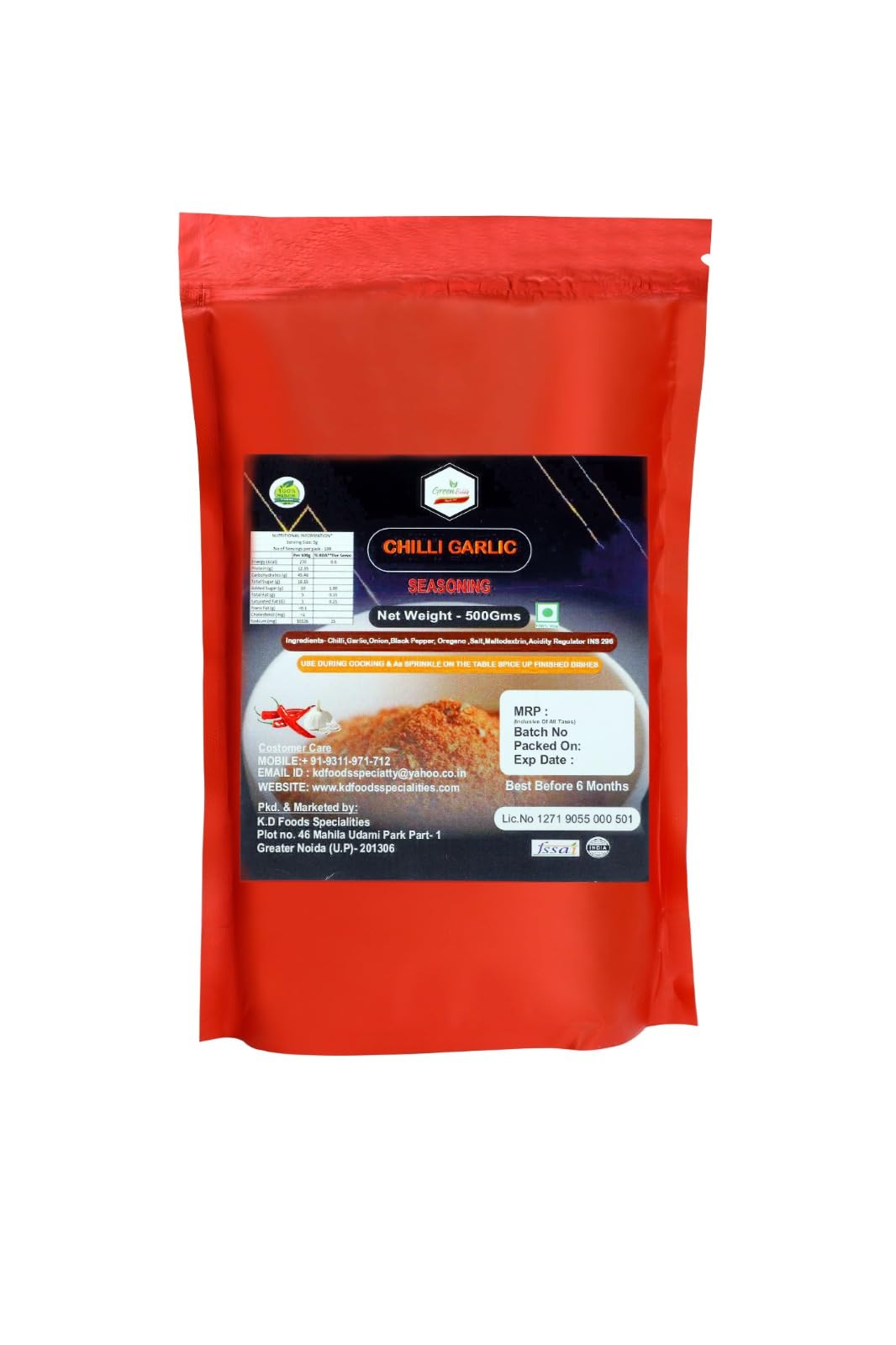 GREEN FIELDS Chilly Garlic Sprinkler Powder, 520 Gram