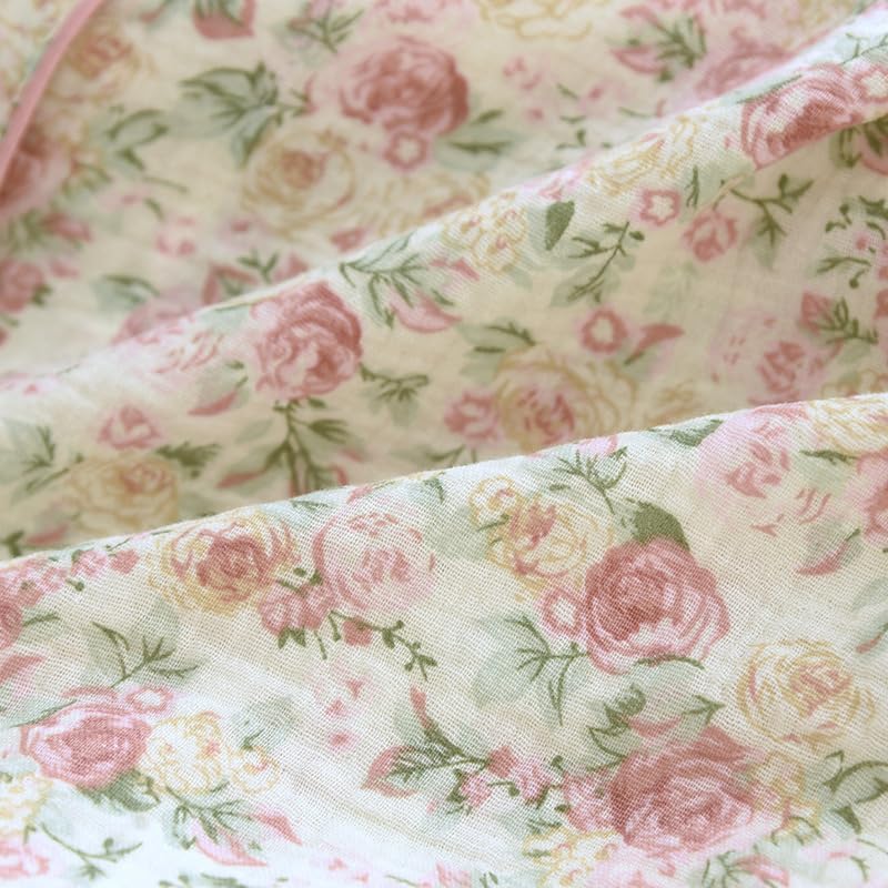 Womens Pajamas Set Floral Cotton Gauze Long Sleeve Shirts and Long Pj Pants Set 2 Piece Sweet Lounge Set - Image 8