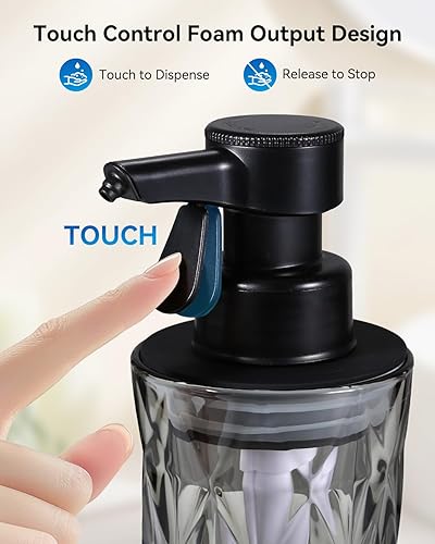 Miniatura 2 de Dispensador automático de jabón de vidrio, dispensador de jabón de manos de espuma con diseño de relieve de diamante para cocina, baño, hotel, 8.3