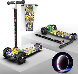 Ff Outdoor Student Foldable Scooter-Scooter Kick Boy and Girl Kick with Adjustable Handle Grip, Boy and Girl, Age for 2-16Yr Boy/Girl, 50Kg Load, 4 Pu Flash Wheels Rear Brake,Pink,Yellow-B