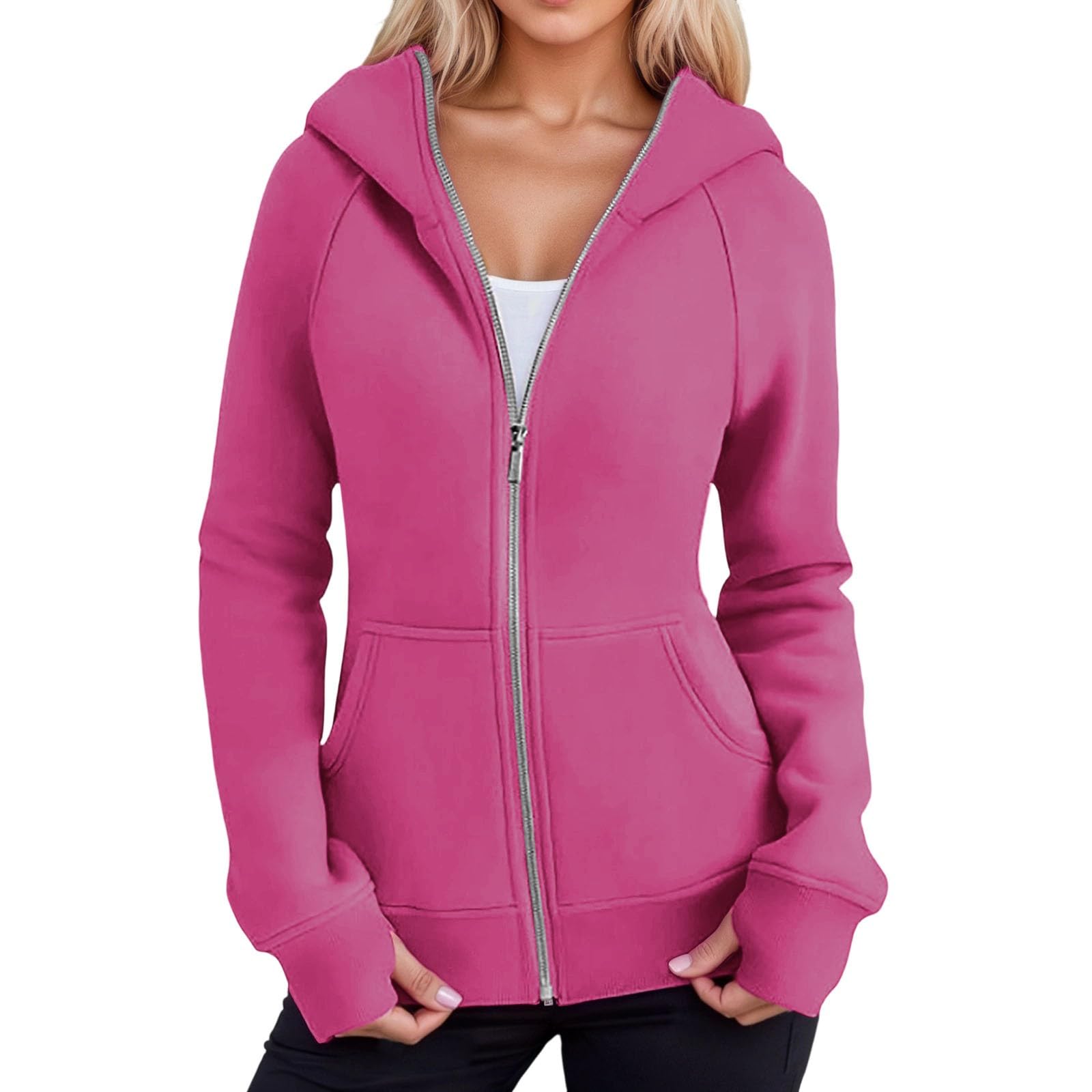 Pull à Capuche pour Femmes-Sweat Capuche zippé Polaire Doux Femme Sport extérieur Course Jogging Confort décontracté Veste Thermique Chaude Automne Hiver