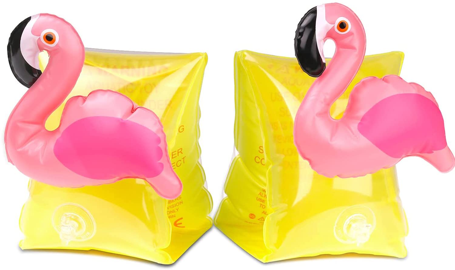 DELFINO Inflatable Armbands, Swimming Armlets with Pool Arm Floatie Sleeves, Floater Tube Water Wings, Up to 0.2kg, Cartoons Designed for Kids Aged 3-6 Years Yellow Flamingo (2Pcs a Set)
