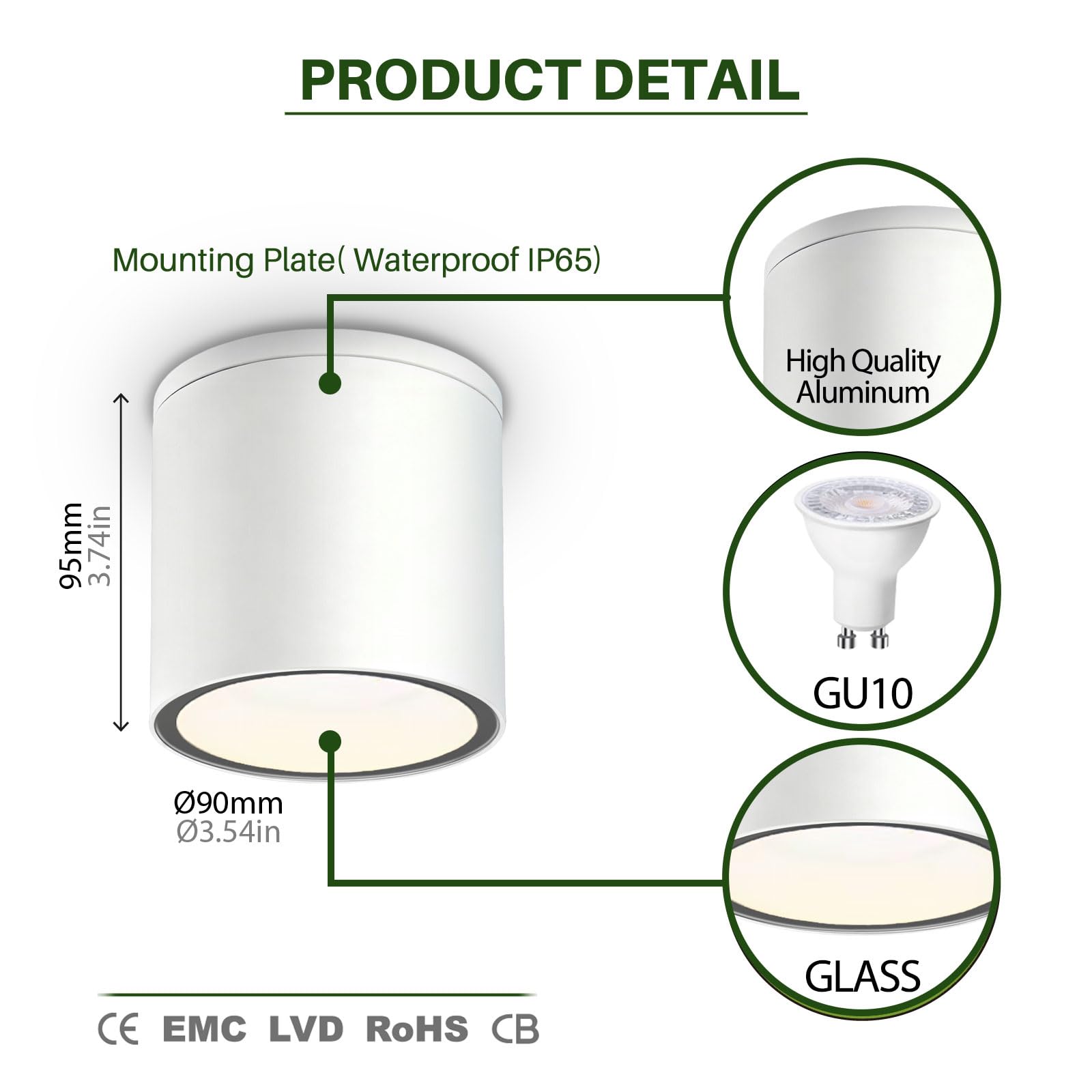 EBION Spots De Plafond GU10,Max 35w,Murale éTanche IP65