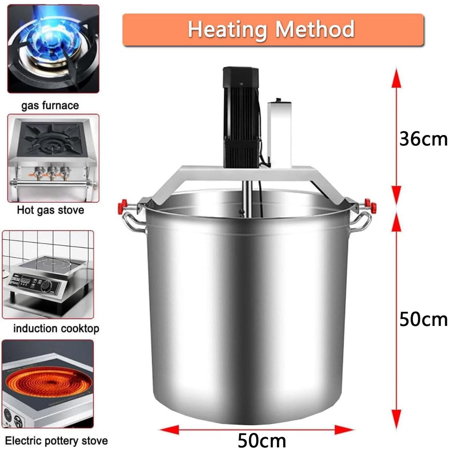Batidora eléctrica, batidora eléctrica de alimentos con calefacción para mermeladas, salsas y rellenos pegajosos, equipo automático de acero inoxidable.