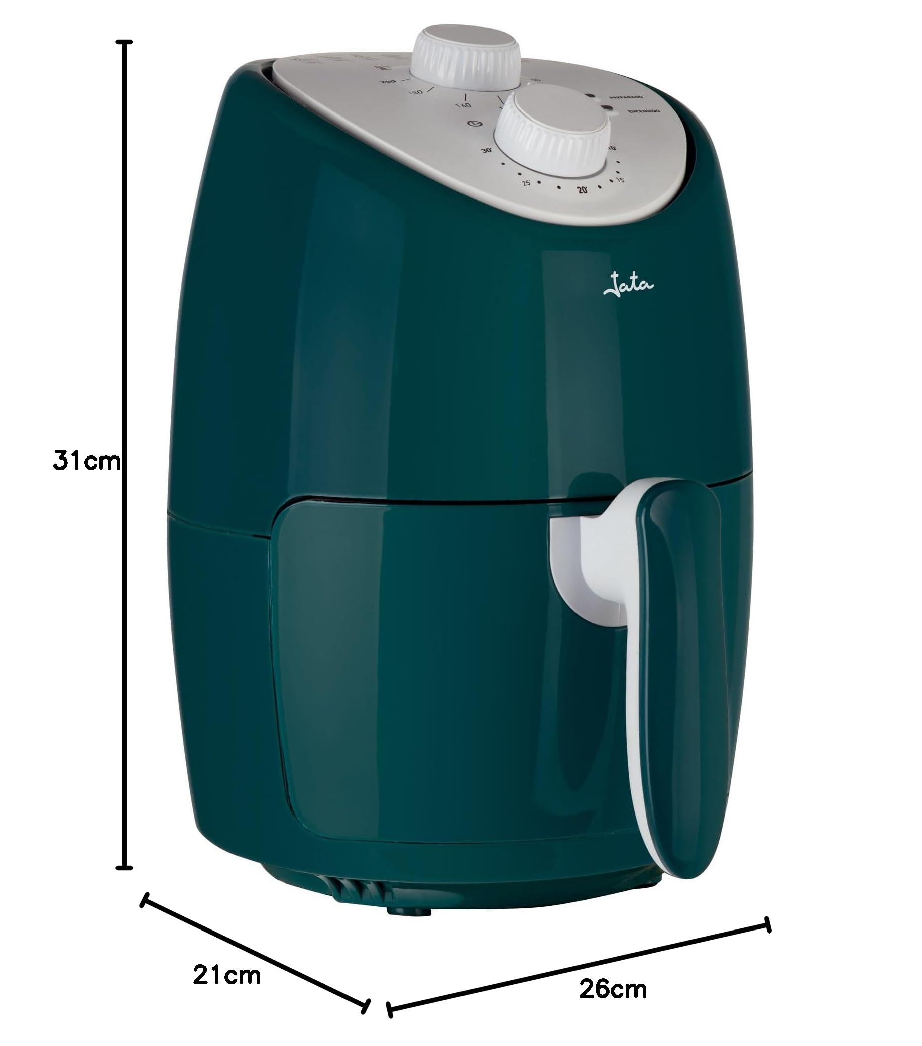 JATA JEFR5392 – Freidora de Aire 2 L Air Fryer 1000 W. Control de temperatura (80-200°C) Temporizador de 30 minutos. Uso sencillo. Diseño compacto. Cestillo antiadherente. Libre de BPA