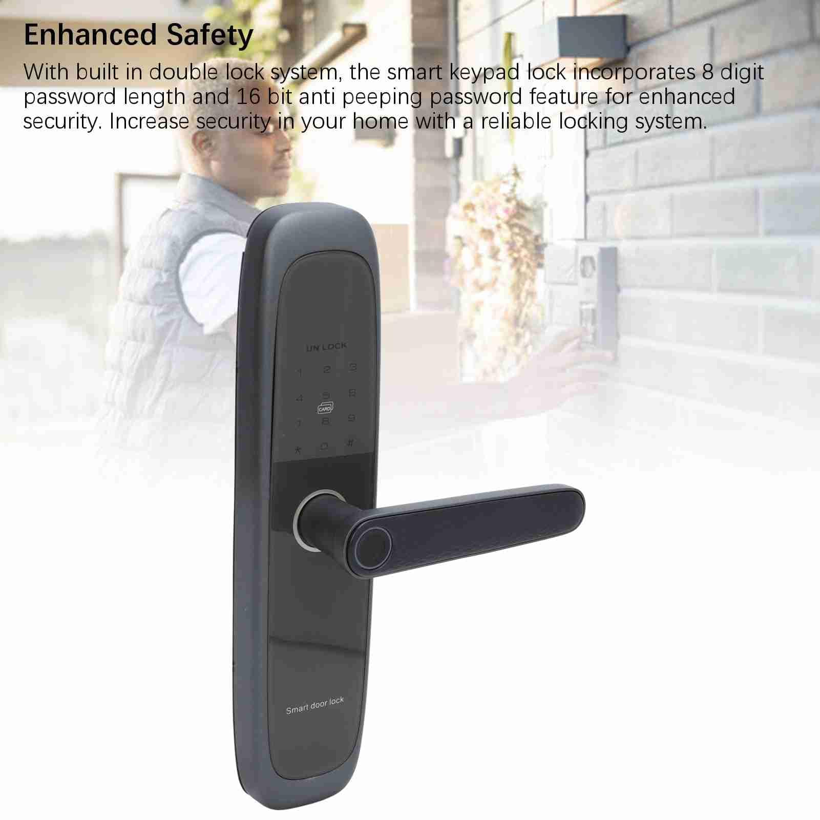 Serratura con Maniglia Digitale per Ingresso Senza Chiave, Controllo Abilitato WiFi, Impronta Digitale, Codice PIN, Tessera, Accesso di Emergenza per L'app (5050)