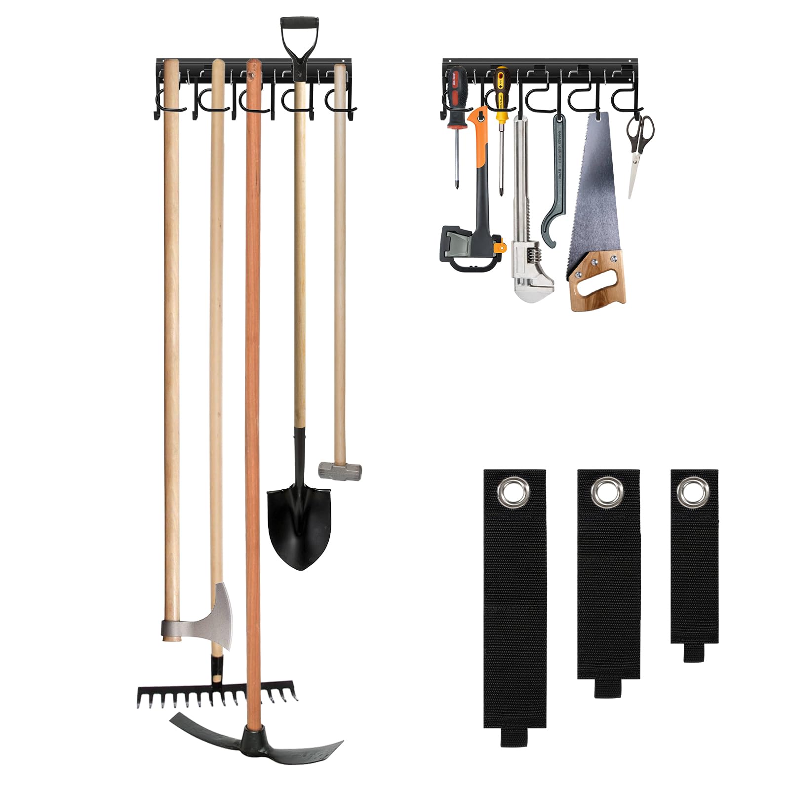 Photo 1 of LEYU Metal Garage Tool Organizer Wall Mount, 2 Pack Garden Tool Organizer With Extension Cord Straps, Garage Organization Hooks and Hangers for Shed, Yard Storage, Wall Holder for Hanging Broom Mop