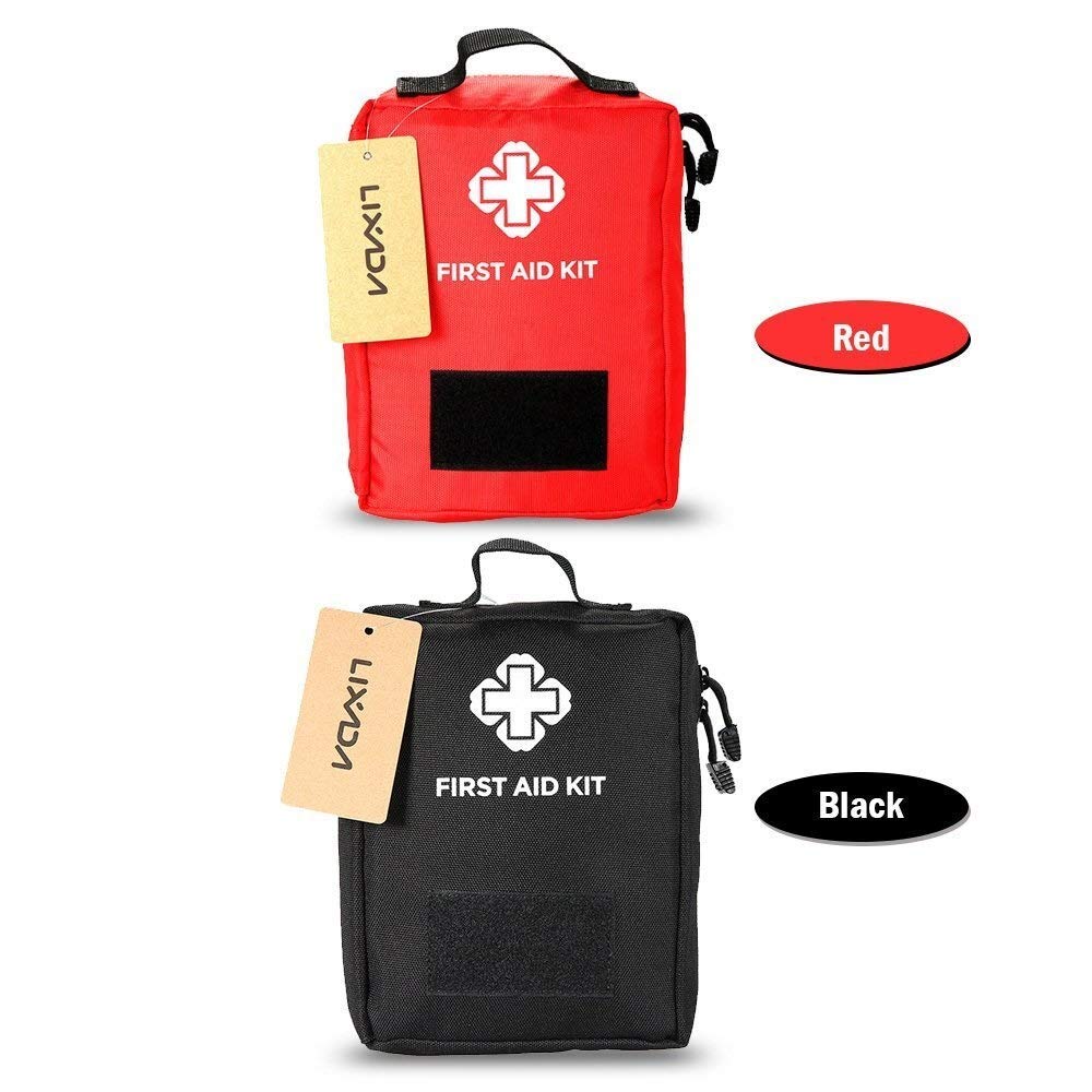 Bolsa de primeros auxilios, bolsa de supervivencia de emergencia, bolsa de almacenamiento médico para el hogar, coche, caza, lugar de trabajo, camping, viajes (color: rojo), color: negro (color: rojo)