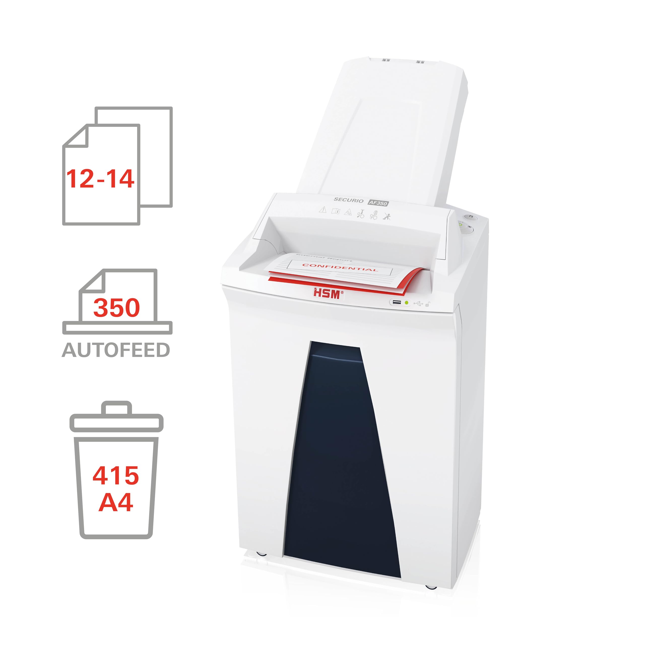 HSM SECURIO AF350 Office Autofeed niszczarka dokumentów, poziom bezpieczeństwa P4, cięcie cząstek, 350 arkuszy automatycznie, zgodna z RODO