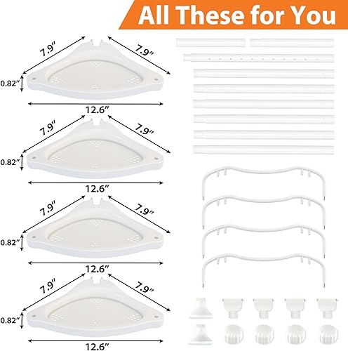 Miniatura 7 de YeYeBest Organizador de ducha, 39-125 pulgadas, decoración del hogar, organización y almacenamiento, esquina de baño, estantes de plástico, estante