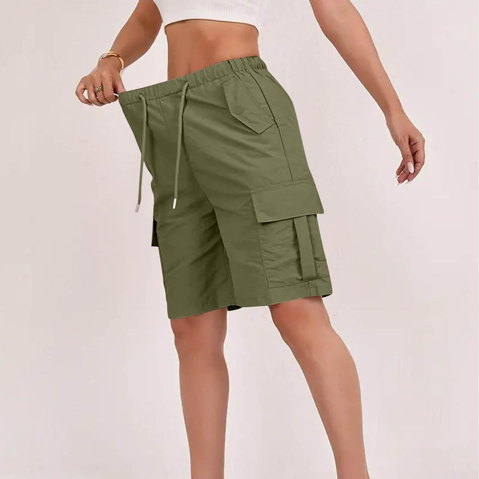 Generico Pantaloni da Lavoro Donna Multitasche Bermuda Estivi Cargo Pantaloncini Vita Elastica Leggeri Shorts Escursionismo Casual Esterno Pantaloni Corti per Viaggi Escursioni con 4 Tasche