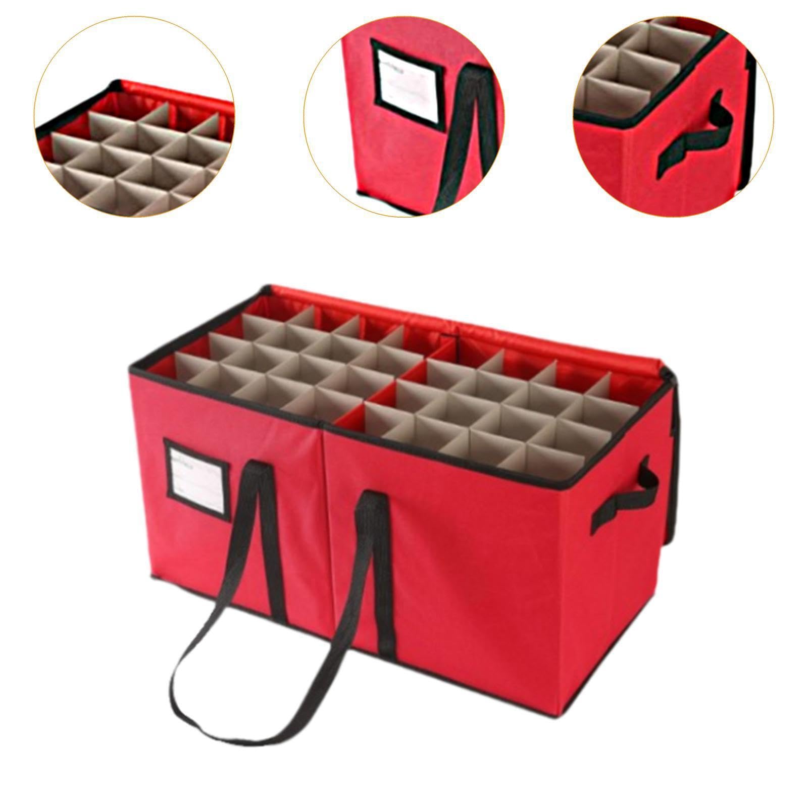 Aufbewahrungsbox für Weihnachtskugeln mit stabilen Griffen und doppeltem Reißverschluss für einfachen Zugriff und sichere Aufbewahrung.