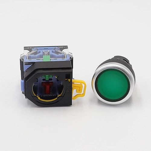 Miniatura 5 de TWTADE  2pcs 0.866 in Montaje en panel 10A 440V 1NO 1NC DPST Rojo Verde Interruptor de botón momentáneo Interruptores pulsadores (garantía de