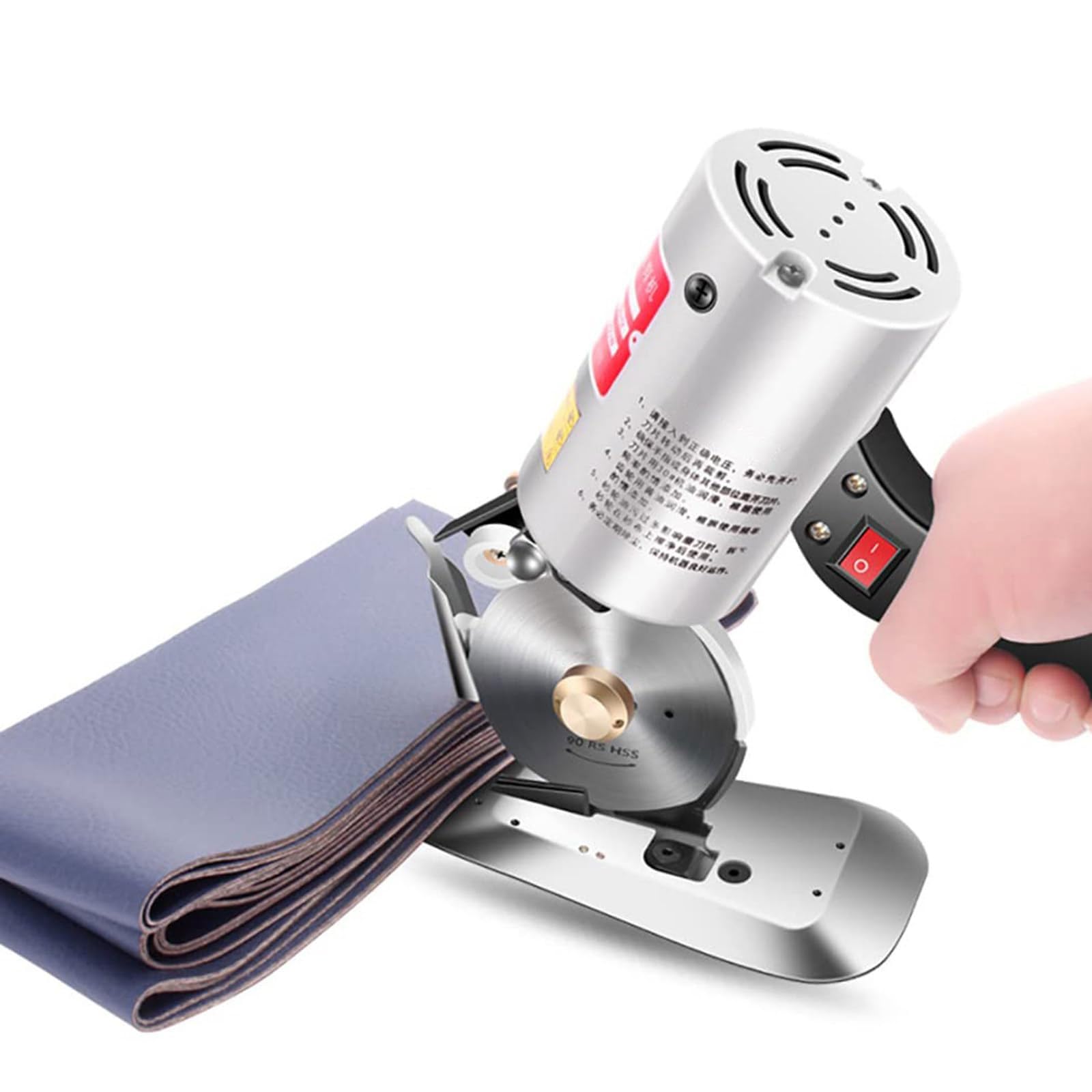 IUokLU 200W Electric Fabric Cloth Cutter, Handheld Electric Rotary Fabric Scissors with 90mm Blade, Max Cutting Thickness 30mm,Fabric Circular Knife Cutter,for Cardboard Textile Leather