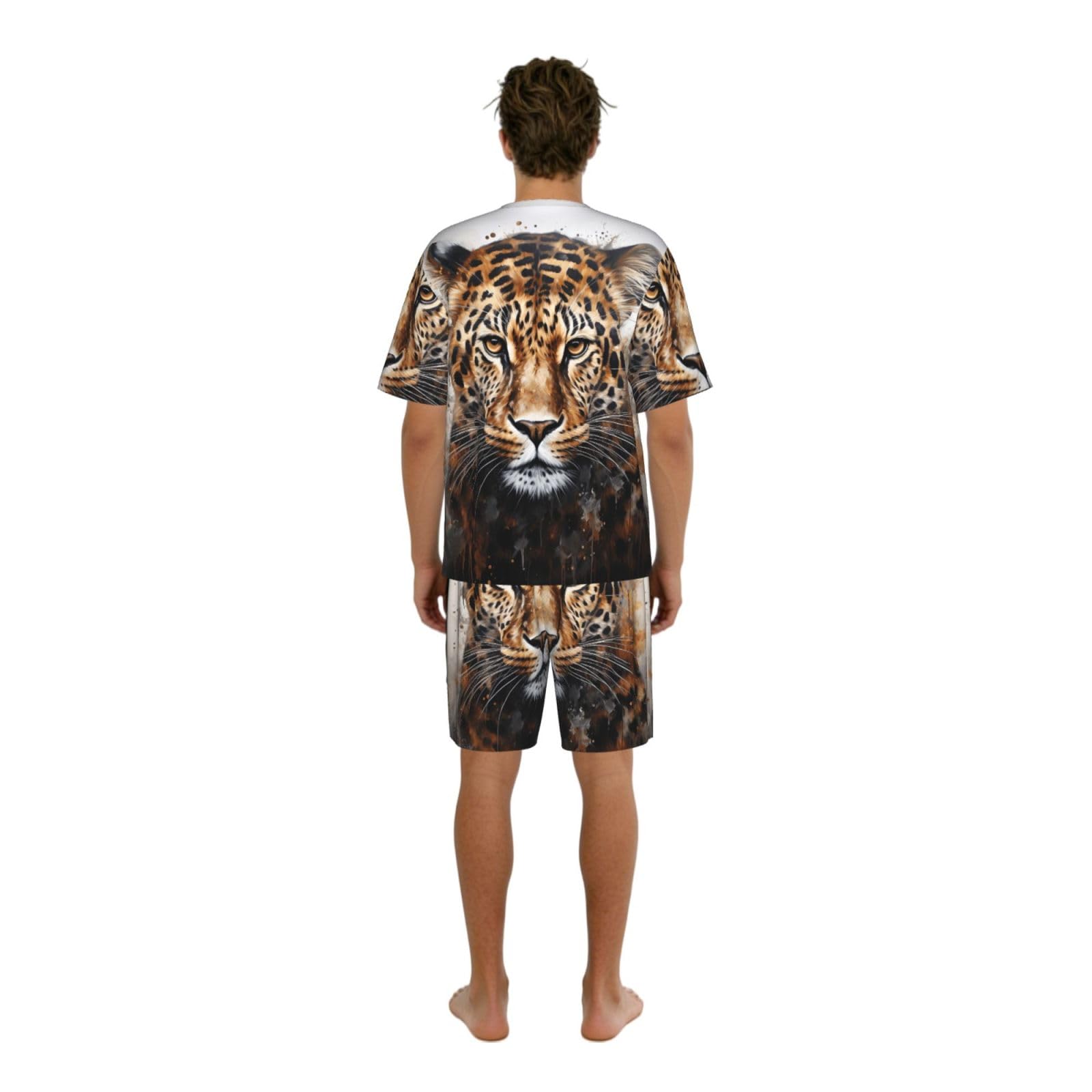 Set pigiama da uomo con stampa leopardata, comodi pantaloncini da pigiama da uomo, perfetti per le notti estive