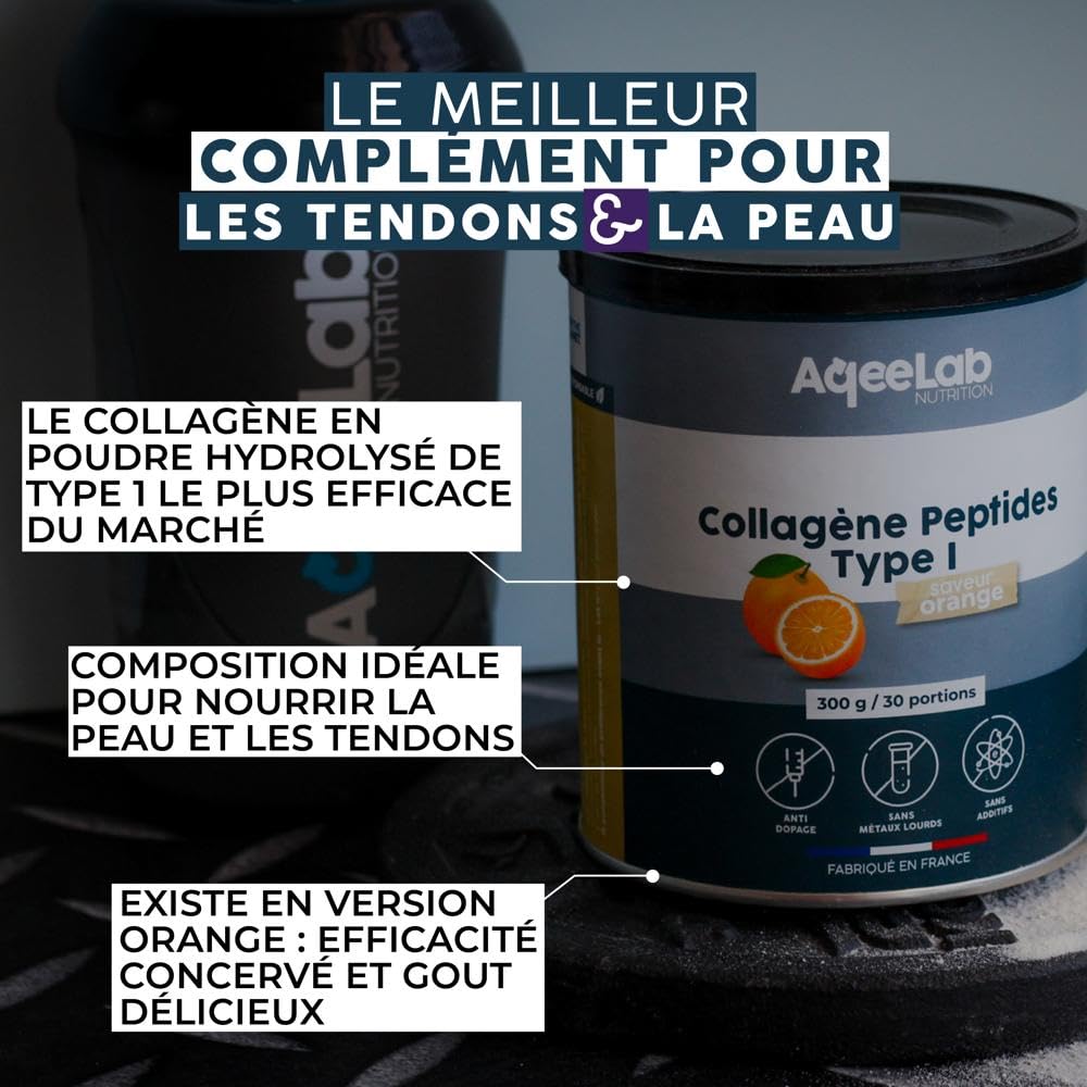 Peptides de Collagène Peptan® - 300 g, Orange - Qualité prouvée, produit breveté - Articulations & Tendons - Testé en labo indépendant - Made in France - Marque écoresponsable - AqeeLab Nutrition