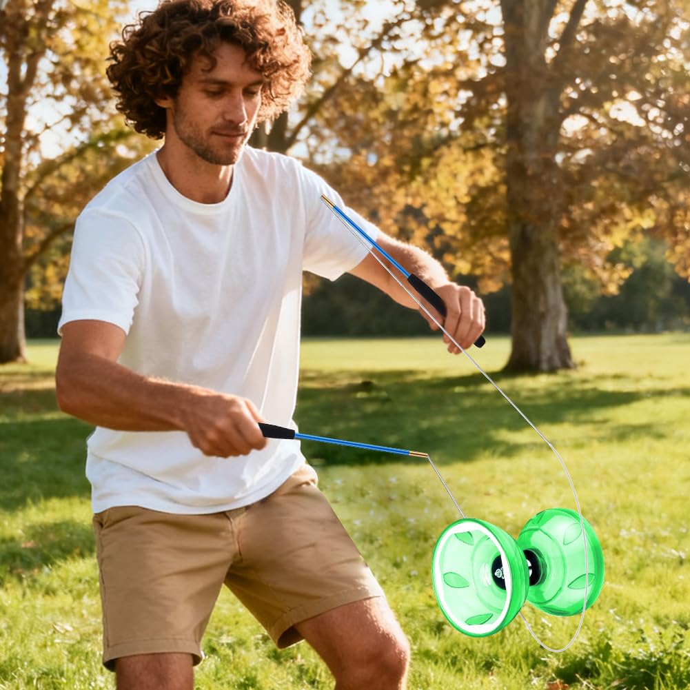 LED Diabolo Freiläufer mit Kugellager Diabolo Leuchtend im Dunkeln,4Farben Licht Diablo Jonglier Set,Dreifache Lagerung Set für Kinder Erwachsene,Anfänger Profis Freilauf Zirkus Jonglierspielzeug,Grün
