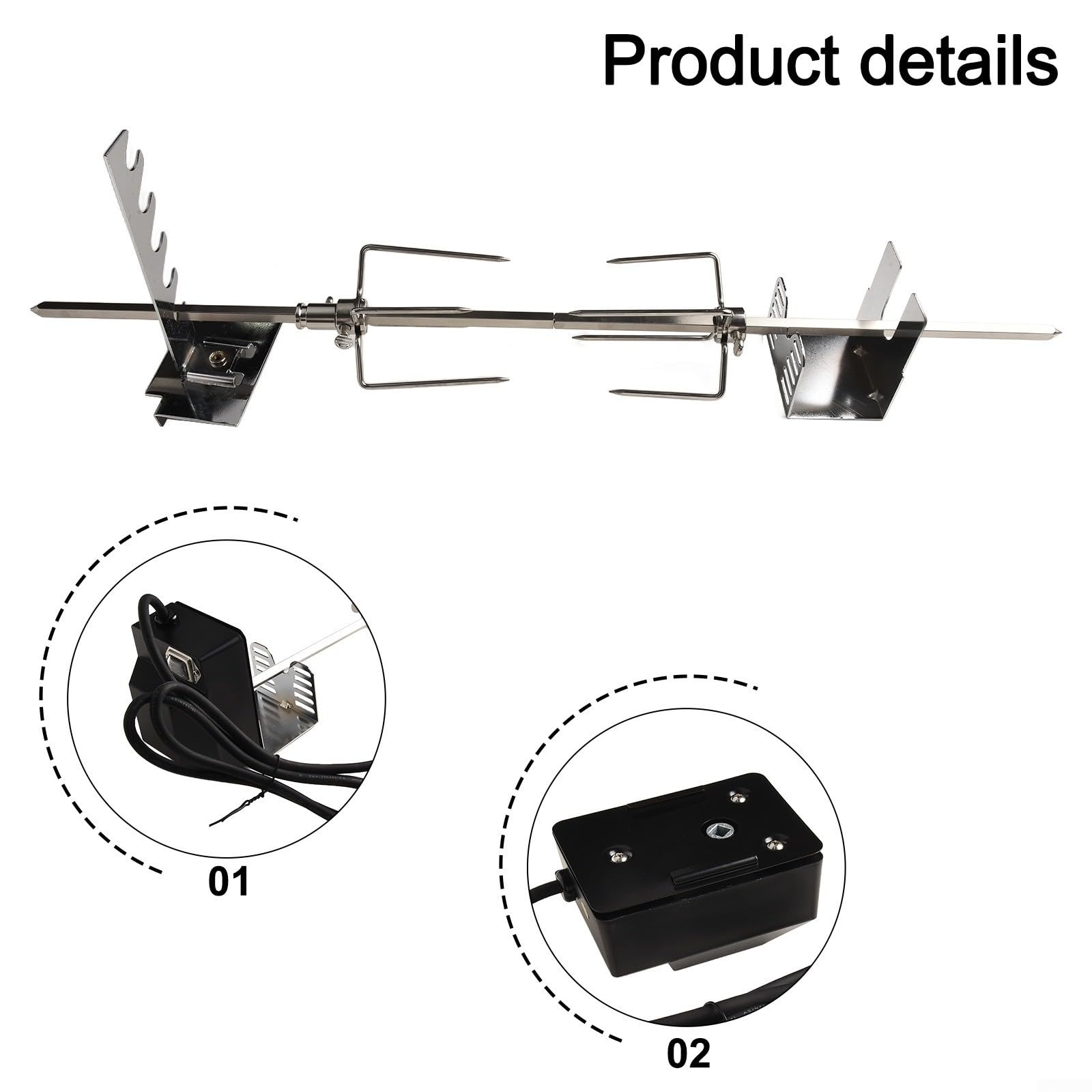 Kit girarrosto elettrico per barbecue grill, in acciaio inossidabile 304 motorizzato con asta per spiedo fino a 73 cm, capacità 18,1 kg con forchette e hardware (AU)