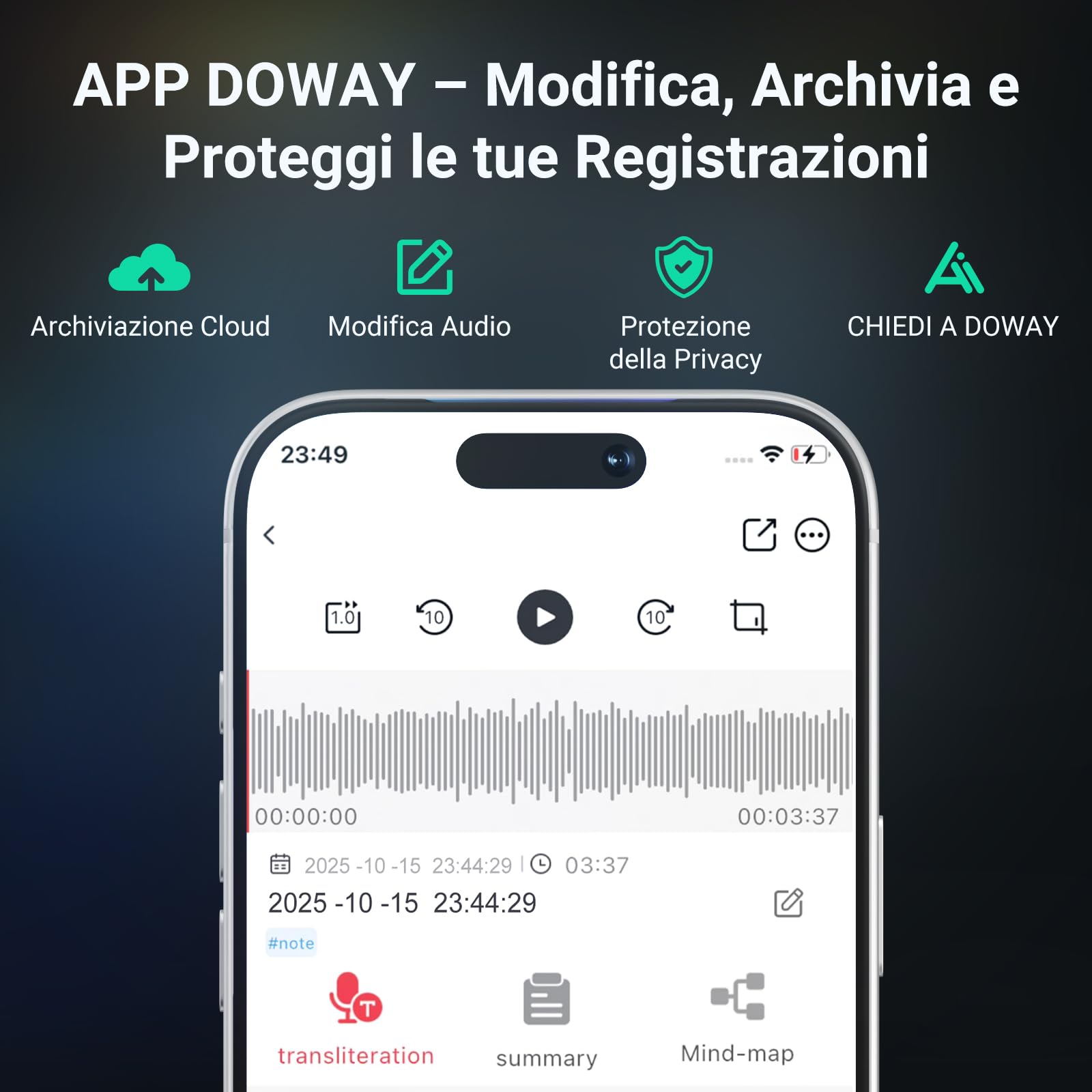 MECHEN Registratore Vocale IA 64GB, Trascrizione e Traduzione in 81 Lingue, Registrazione Magnetica di Chiamate, 30+ Modelli di Riassunto e Mappe Mentali, Bluetooth 5.3 (V05-B)