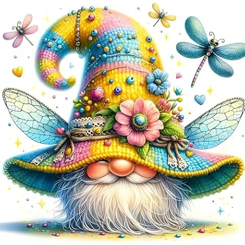 RICUVED Gnome Diamond Painting Kits for Adults, Diamond Art Kits for Adults DIY 5D Flowers Diamond Art Painting Full Drill Round Rhinestone Gem Art and Crafts for Home Wall Decor 12X12inch Cover