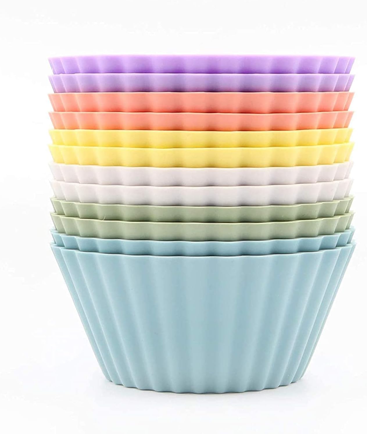 Silicone Baking Cups, SAWNZC Jumbo Cupcake Liners Large 3.54 inch Resusable Muffin Cups Non-stick Muffin Liners Cupcake Baking Cups Stand Alone Cupcake Holder, 12Packs in 6 Rainbow Colors