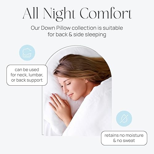 Miniatura 5 de East Coast Bedding Pure Dream Pillow - Almohada de plumón tamaño King, Queen y tamaño estándar, almohadas de apoyo firme y mediano, funda de 100%