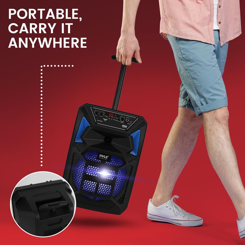 Portable Bluetooth PA Lautsprecher System – 400W Outdoor Bluetooth Lautsprecher Portable PA System mit Fernbedienung, Mikrofon, Mikrofoneingang, Partylichter, MP3/USB SD-Kartenleser, FM Radio