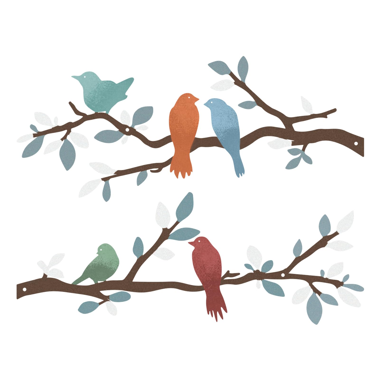 ESTART 2 Pcs Metal Birds Wall Art, Metal Vivid Birds on Branch Silhouette Wall Decor Colorful Leaves with Bird Outdoor Hanging Wall Sculpture for Home Balcony Garden Indoor Outdoor (Colorful)