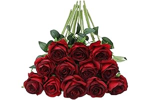 Tifuly Lifelike Silk Red Roses with Single Long Stems