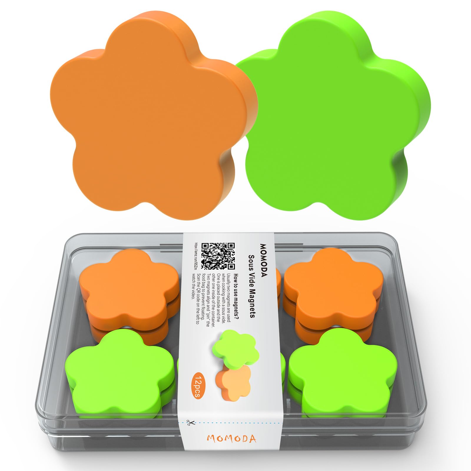 MOMOMA Sous Vide Magnets 12Pcs (6 Orange&6 Green)–Food-Grade Silicone Coated Weights, Keep Bags Submerged, Multi-Use for Cooking, Display, Home&Office,Magnetic Weights Works on All Sous Vide Machines