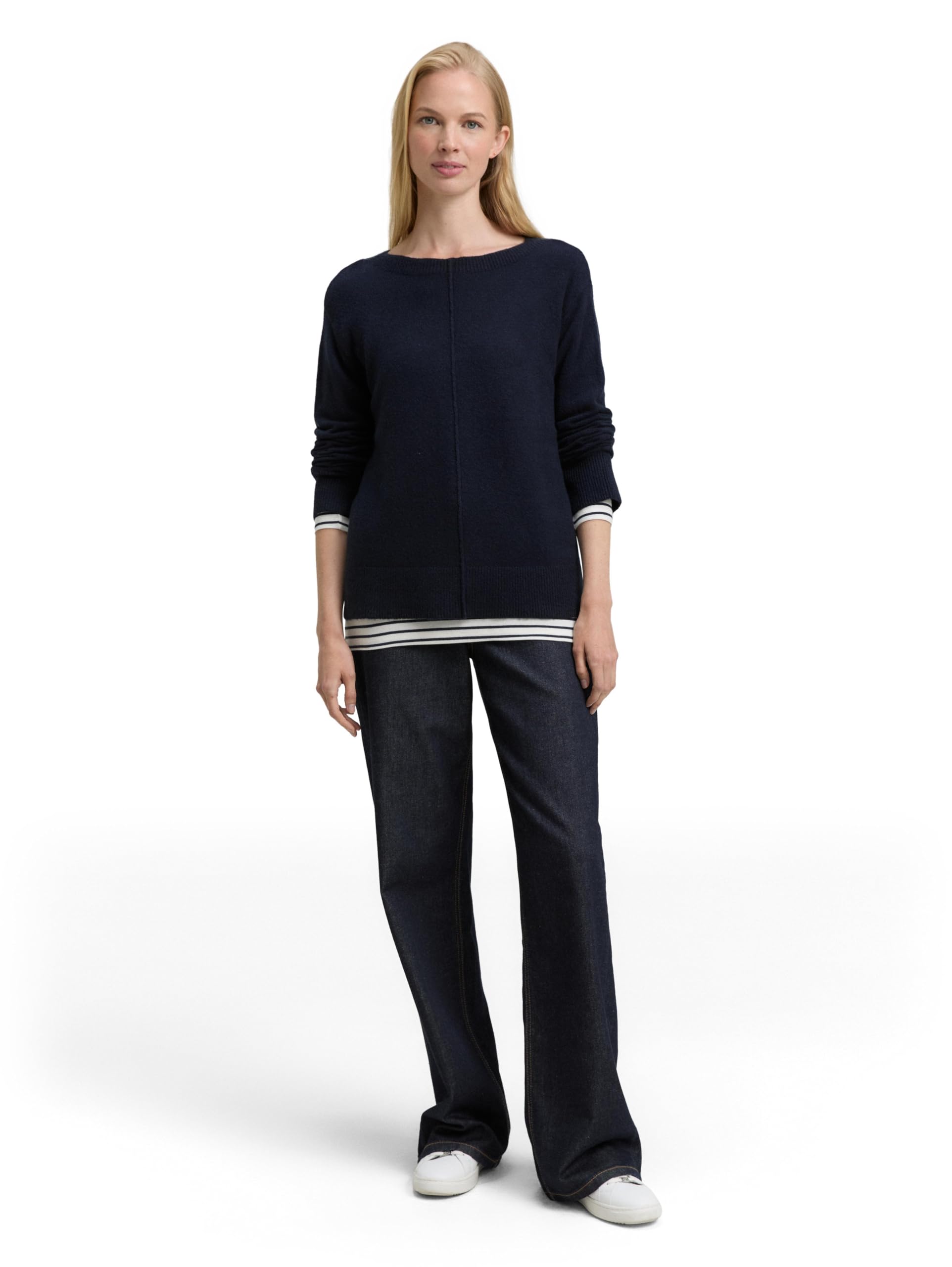 Tom Tailor Damen 1047673 Loose Fit Strickpullover mit U-Boot-Ausschnitt (1er Pack)