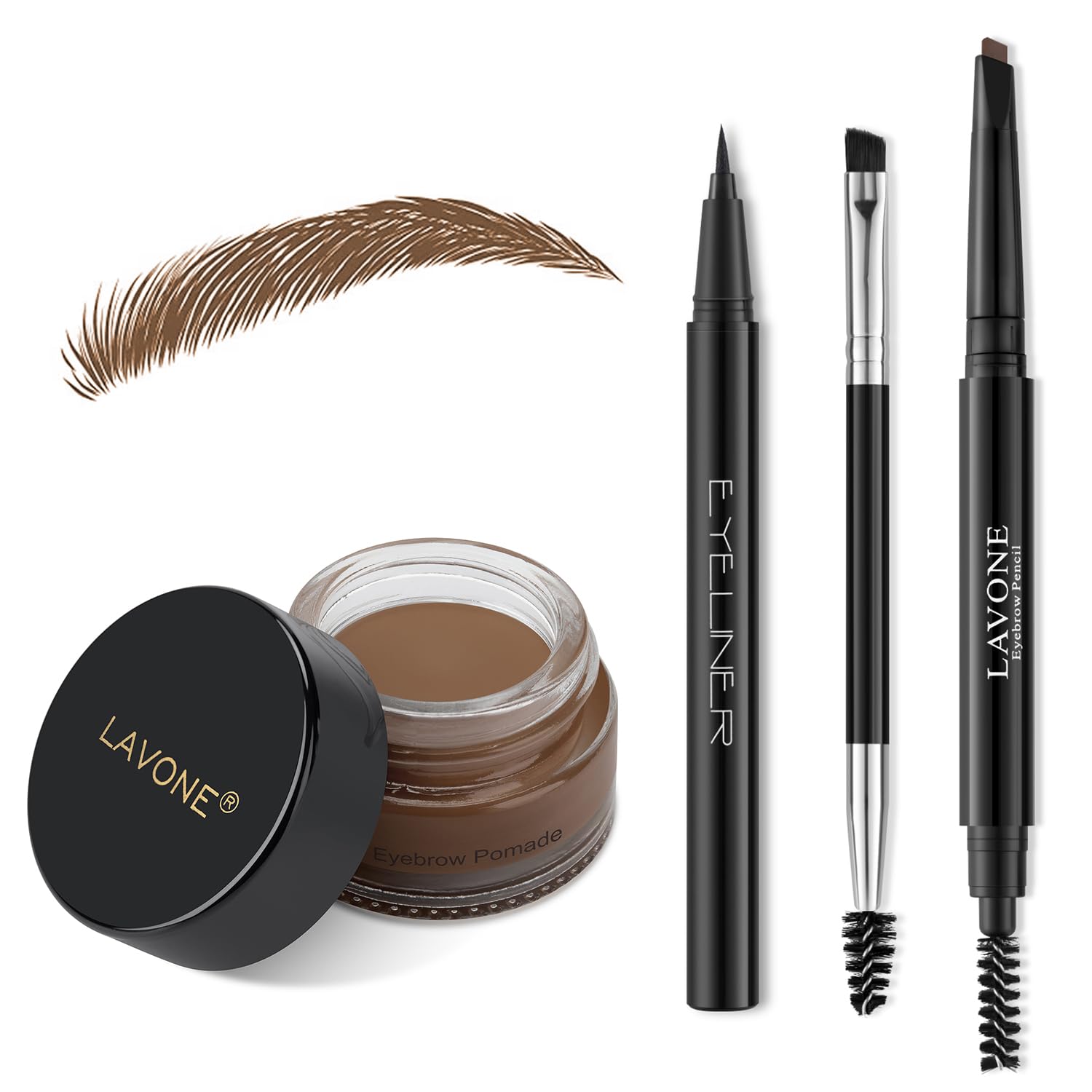 LAVONE Eyebrow Stamp Pencil Kit - Waterproof Eyebrow Pencil, Eyeliner, Pomade, Dual-ended Brush - Medium Ash Brown
