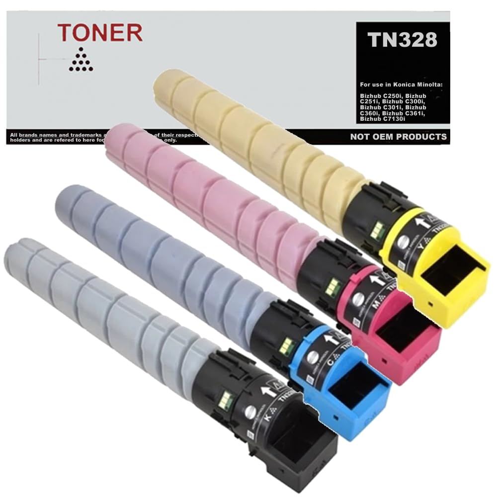 Genérico TN328 TN-328 (TN328K TN328C TN328Y TN328M) Confezione da 4 cartucce toner multicolore compatibili con Konica Minolta AAV8150 AAV8250 AAV8350 AAV8450