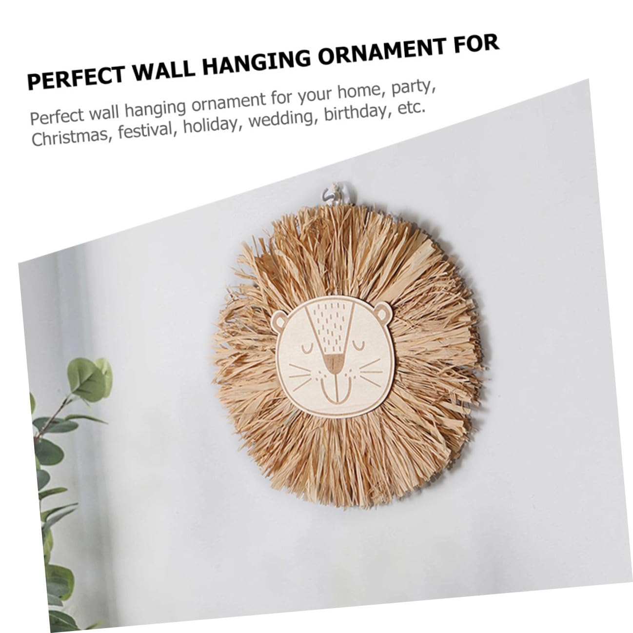 Veemoon Nordische Wanddekoration aus Bast mit Handgewebtem Löwenkopf 2 Stück Raffia Wandornament für Wohnzimmer und Schlafzimmer Skandinavischer Stil
