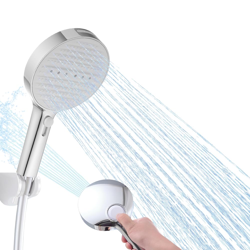 Haiba Shower Head, 4 Modes Powerful Handheld Shower Head, Built-in Power Wash to Clean Tub, Tile & Pets, Silver