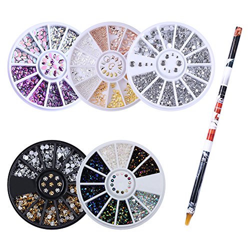 UR SUGAR Nail Art Rhinestones AB Color Nail Jewelry Decorations Gold Silver Nail Studs Rivet Ball Beads Marquise Rhinestone Flat Bottom 5 Boxes With 1pc Rhinestone Picker Pen