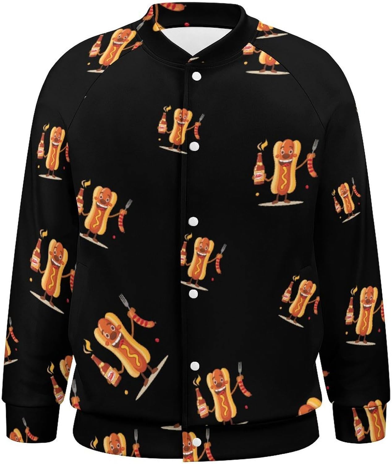 Funny Hot Dog Novelty Men's Baseball Jackets Causal Sweatshirt Button Top Long Sleeve Coat