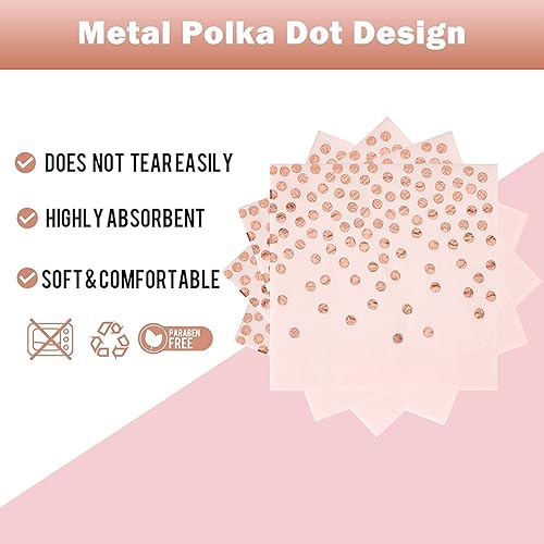 Miniatura 4 de Juego de platos y servilletas de papel rosa y oro rosa - 200 piezas - 100 platos de papel desechables de 7" y 100 servilletas de 6.5", suministros