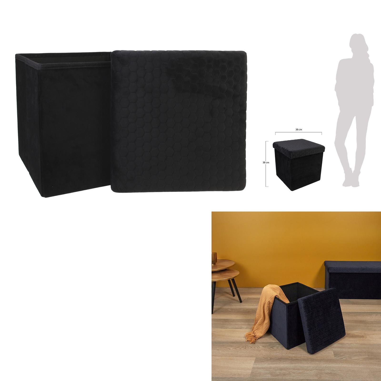 Pouf The Home Deco Factory - In Poliuretano Nero | 37.5x37.5x37.5 Cm - Foto 5