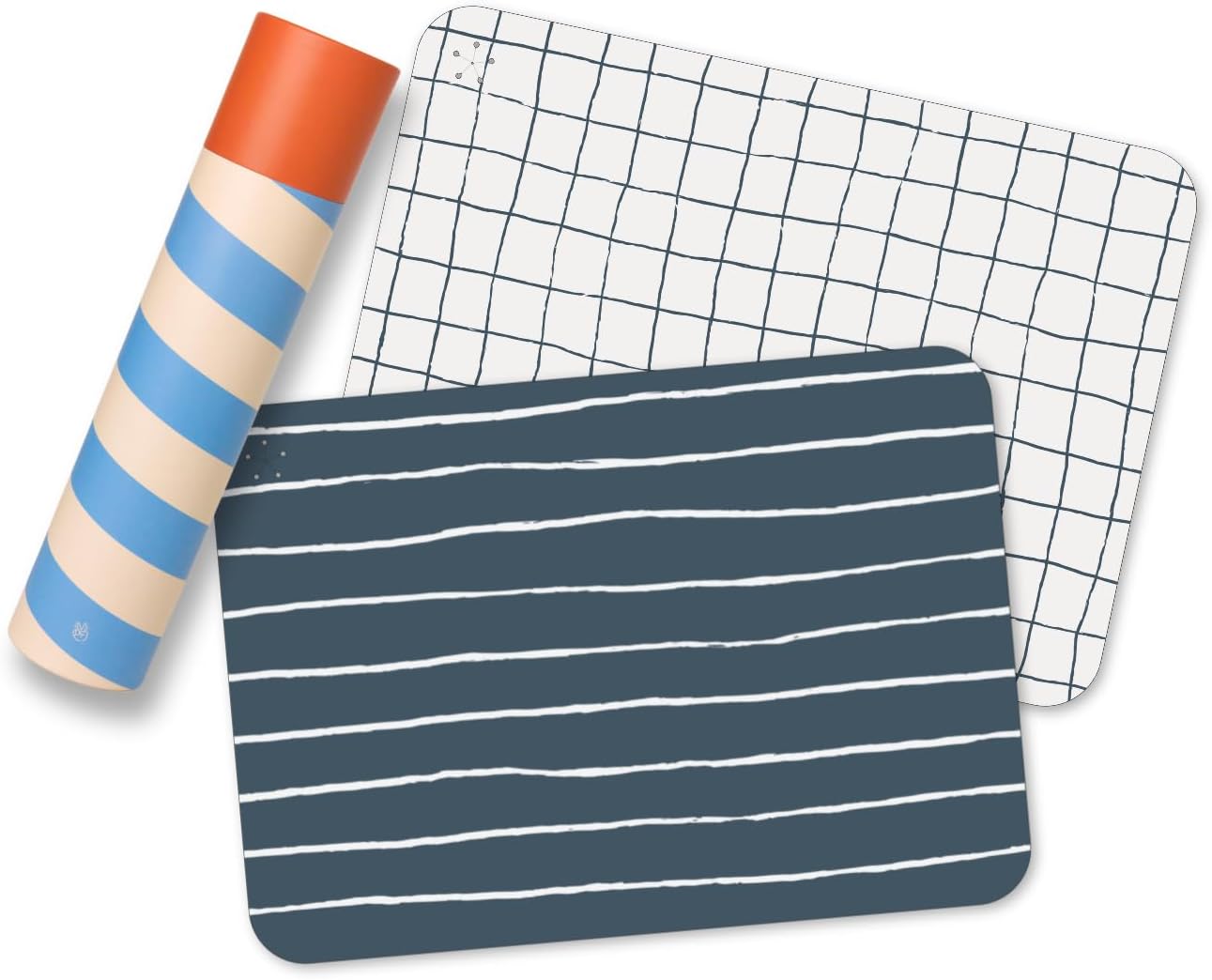 APLAINR Proud Placemats, Silicone Placemats for Babies, Toddlers & Kids, Activity Mats for Children, Checkered and Stripe Patterns, Non Slip, 16 x 12 inch, Set of 2, Oat Cream