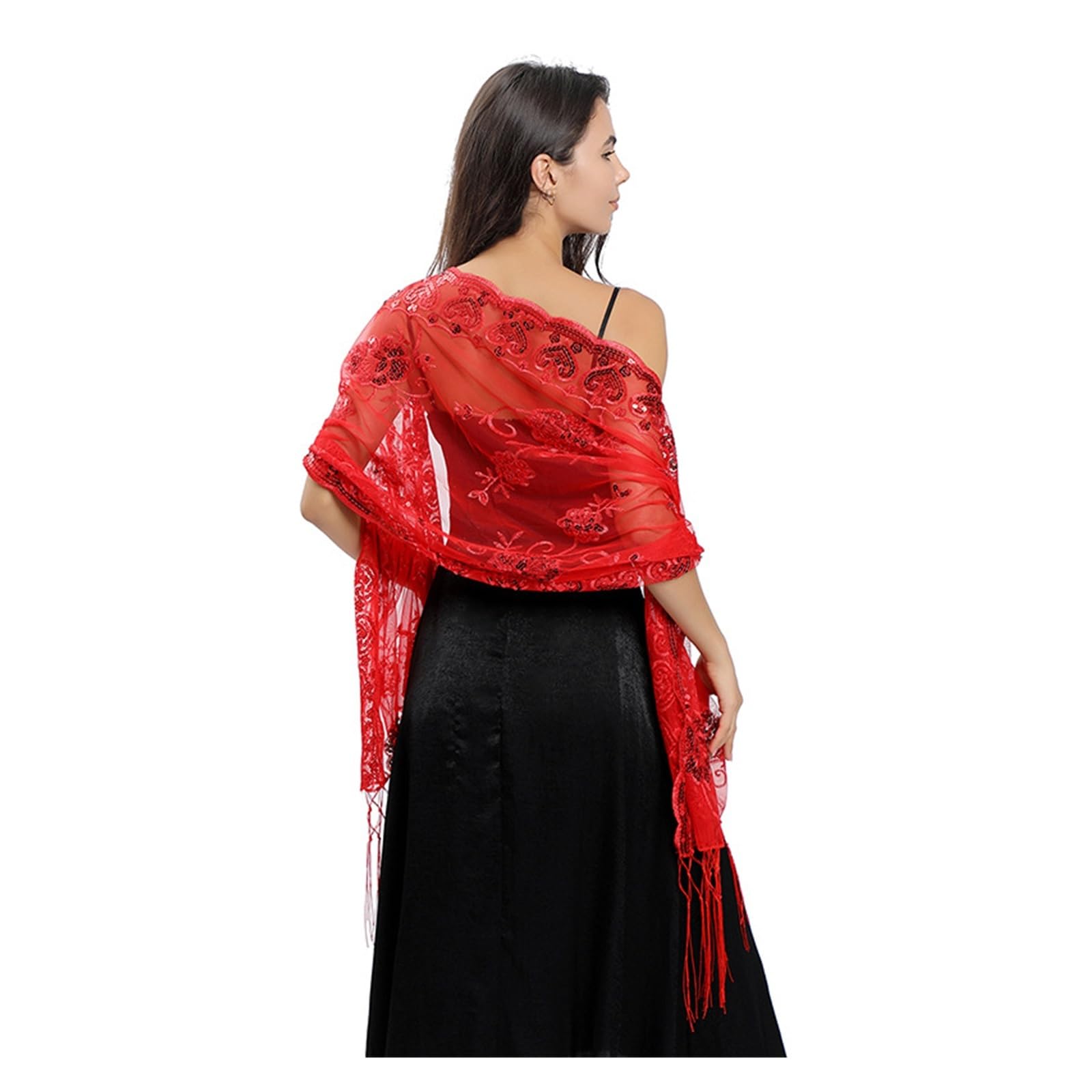 Chal De Noche Chales de lentejuelas con bordados florales for mujer, vestidos de noche, chal for novia, dama de honor, capas de boda, bufanda de hombro(Black Gold)