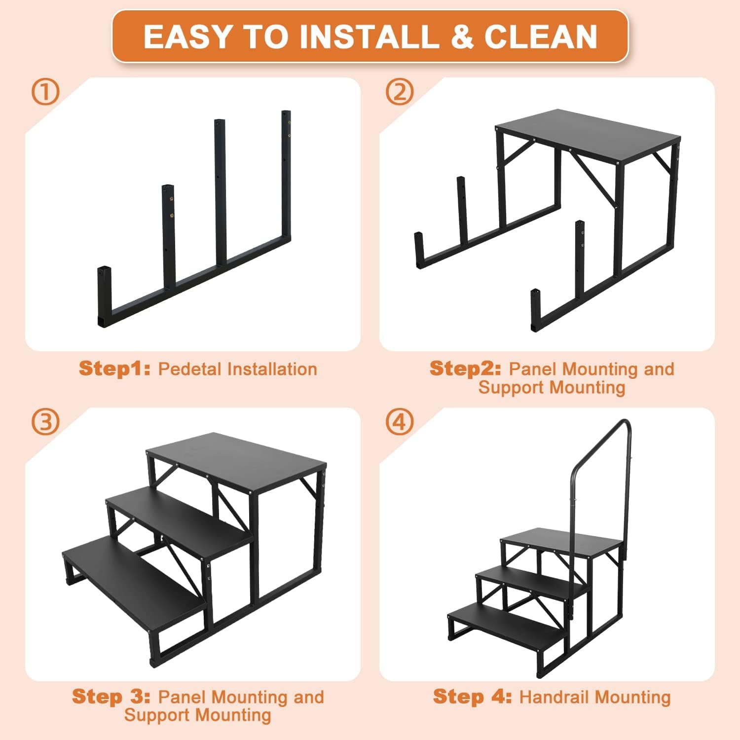 Escalones de RV con Pasamanos, Escalera de 2/3 Escalones para BañEra de Hidromasaje con Pasamanos, Escaleras PortáTiles para Caravana, Escaleras de Casa Rodante, Escaleras de Casa,3 Steps