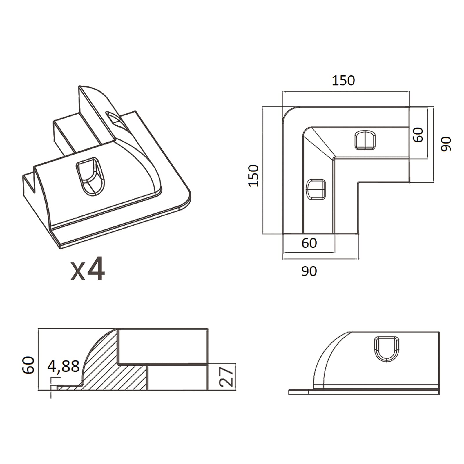 enjoy solar passe-câble double en ABS Spoiler de maintien du module solaire en noir, idéal pour les camping-cars Caravanes Bateaux